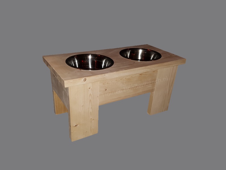 RVS Honden voer en drinkbakken in steigerhouten meubel